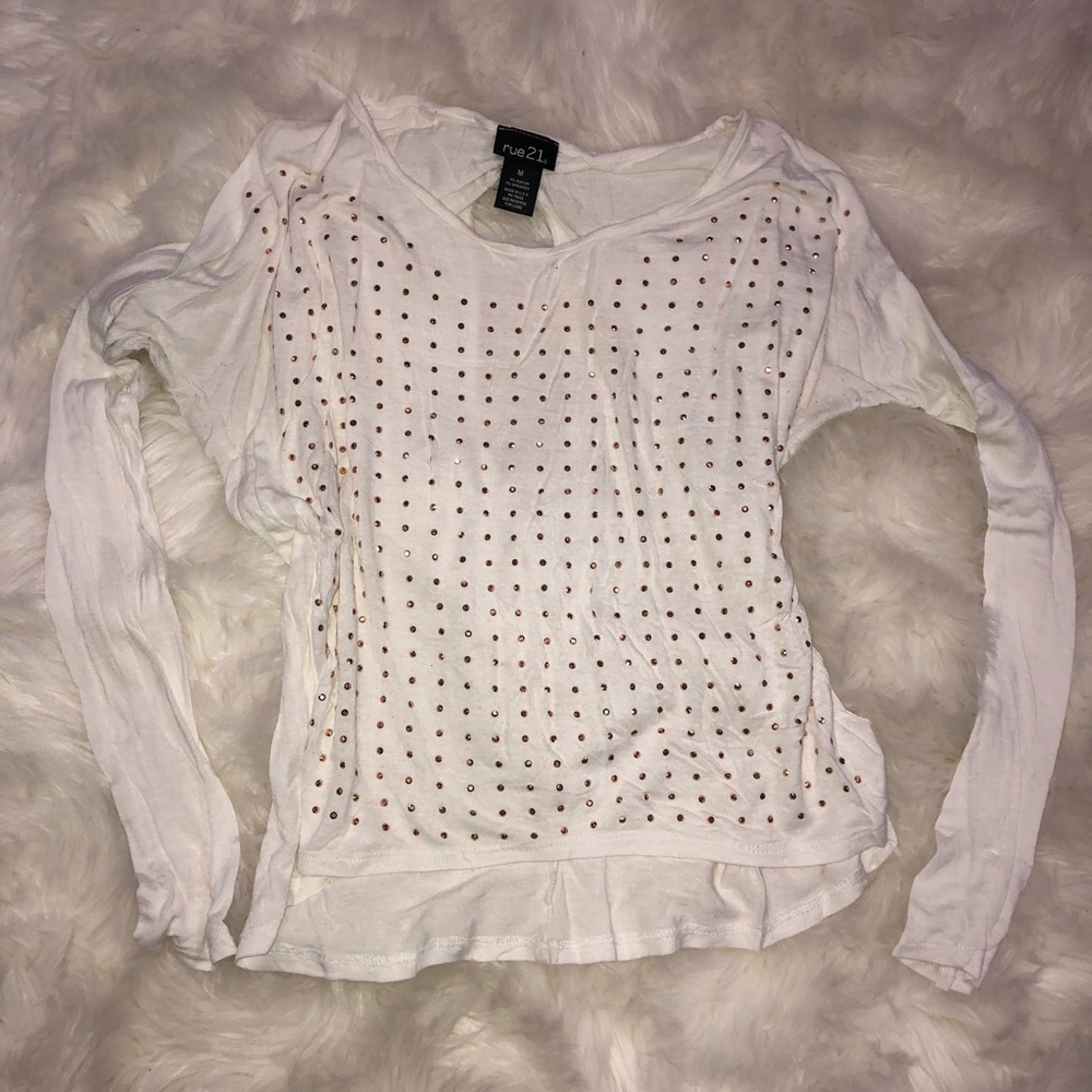 White long sleeve top with gems